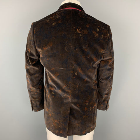 PAUL SMITH The Byard Size 40 Burgundy Print Velvet Notch Lapel Sport Coat