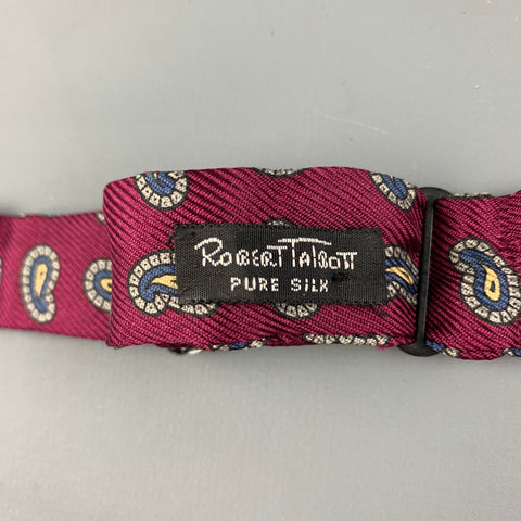 ROBERT TALBOTT Burgundy Grey Paisley Silk Adjustable Bow Tie