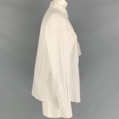 SALVATORE FERRAGAMO Talla 8 Camisa de esmoquin blanca de algodón y elastano