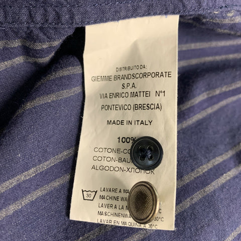 TINTORIA MATTEI 954 Size M Navy & Gray Stripe Cotton Long Sleeve Shirt