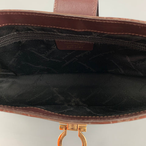 FERRAGAMO Brown Leather Embossed Shoulder Bag