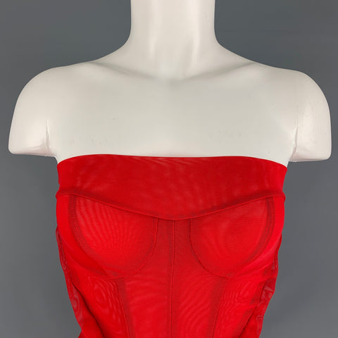 KATHRYN BOWEN Size 2 Red Nylon Spandex Mesh Bustier Dress Top