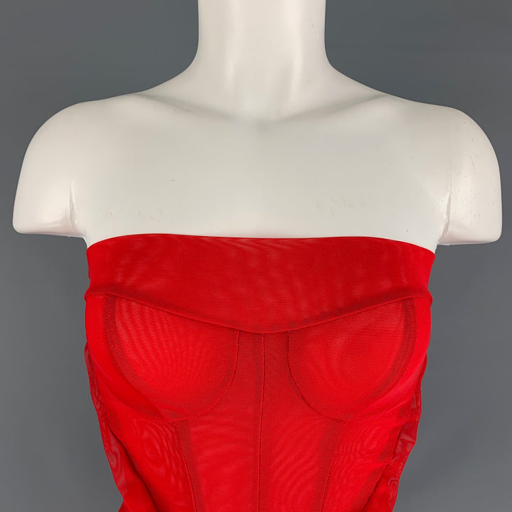 KATHRYN BOWEN Size 2 Red Nylon Spandex Mesh Bustier Dress Top