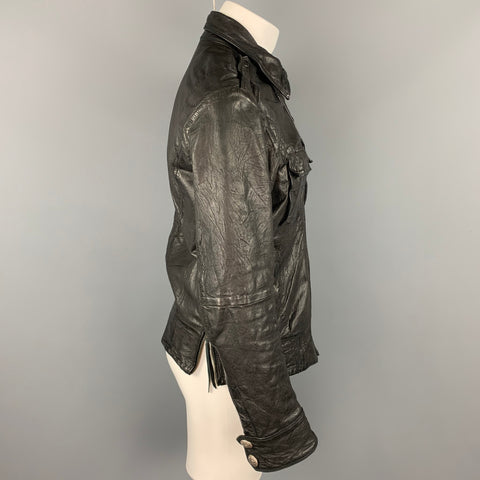 DIESEL Size M Black Wrinkled Leather Zip Up Jacket
