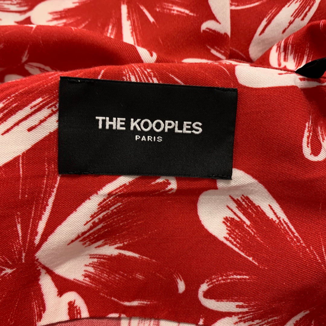THE KOOPLES Size S Red White Abstract Floral Viscose Short Sleeve Shirt