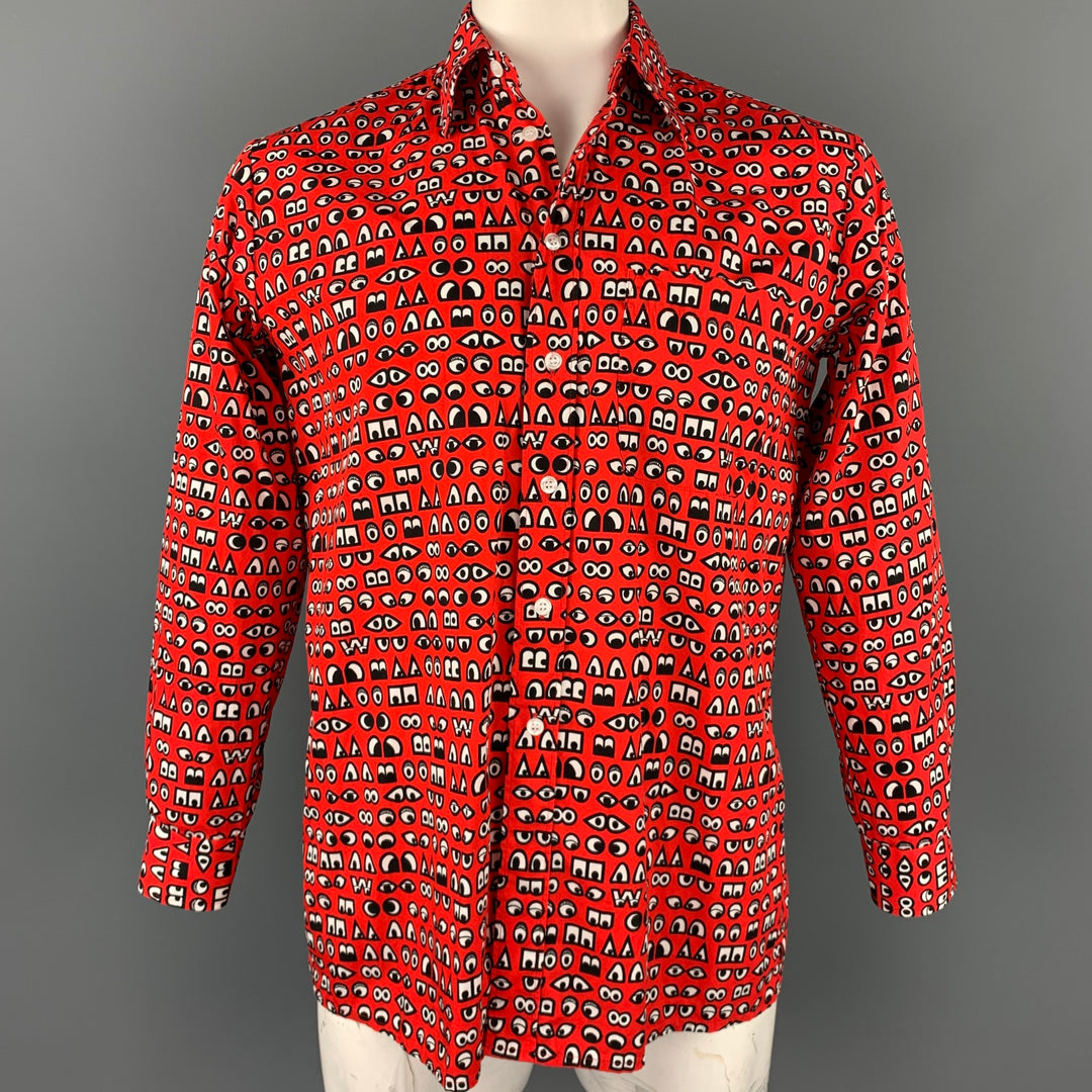 WALTER VAN BEIRENDONCK Talla M Camisa de manga larga con botones de algodón con estampado rojo