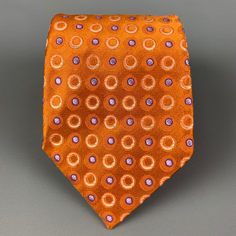 ERMENEGILDO ZEGNA Orange Purple Dots Silk Tie
