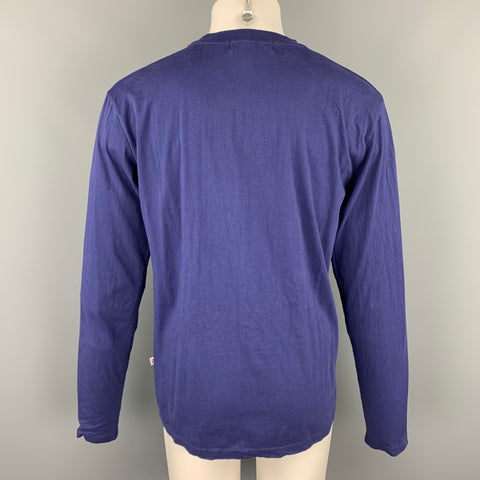 WALTER VAN BEIRENDONCK Size XL Navy Cotton Hologram Patch Long Sleeve T-shirt