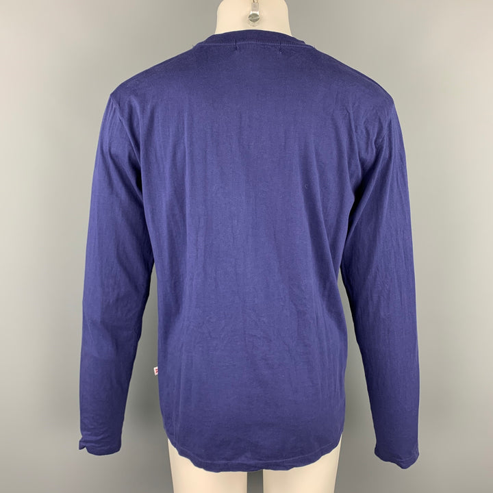 WALTER VAN BEIRENDONCK Camiseta de manga larga con parche de holograma de algodón azul marino Talla XL