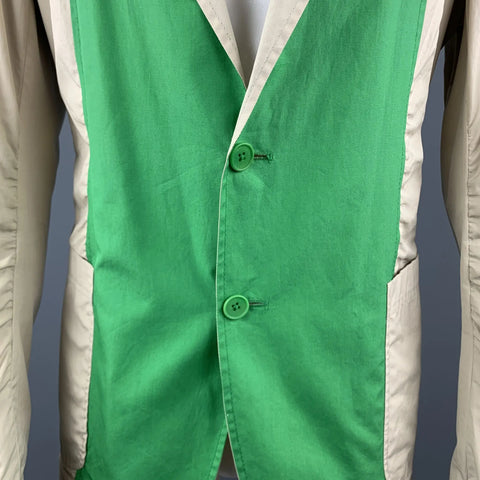 BOTTEGA VENETA Size 42 Khaki & Green Color Block Light Weight Cotton Sport Coat BOTTEGA VENETA