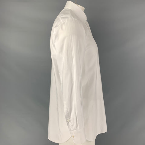 BRIONI Size L White Textured Cotton Button Down Long Sleeve Shirt