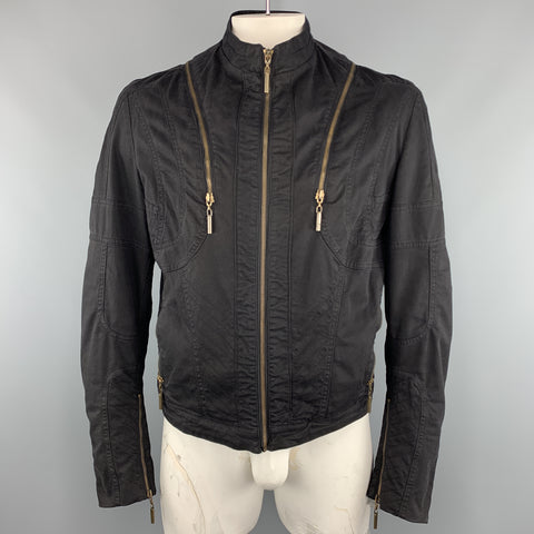 JUST CAVALLI Taille 44 Veste zippée à col haut en coton noir