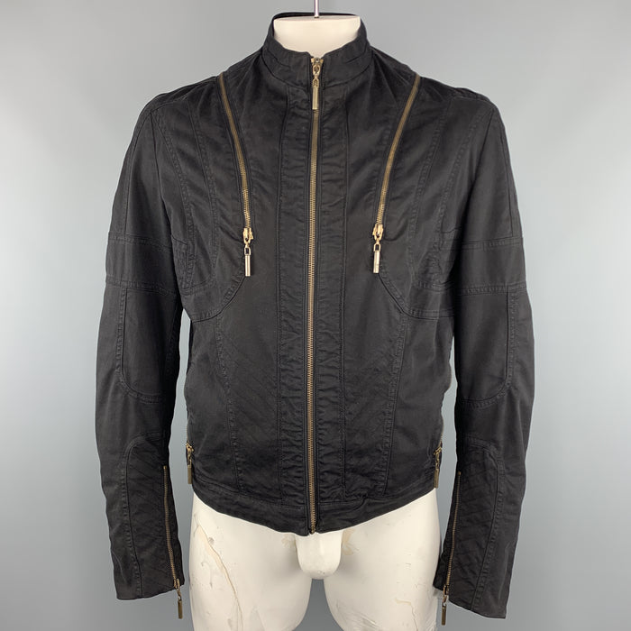 JUST CAVALLI Size 44 Black Cotton High Neck Zip Jacket