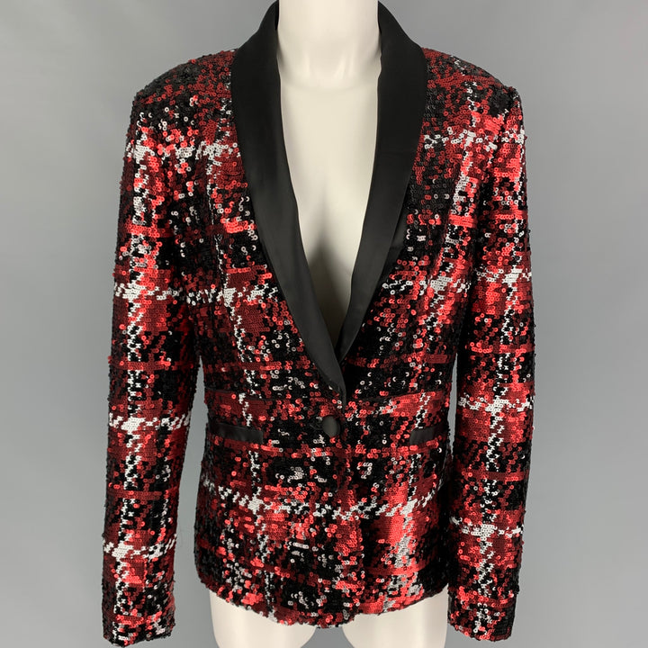 L'AGENCE Size 8 Black Red Polyester Sequined Jacket