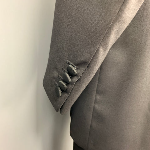 OXXFORD CLOTHES 42 Regular Black Wool Peak Lapel Tuxedo Suit