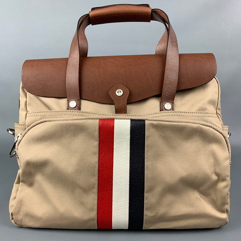 THOM BROWNE for BLACK FLEECE Beige & Brown Canvas & Leather Messenger Bag