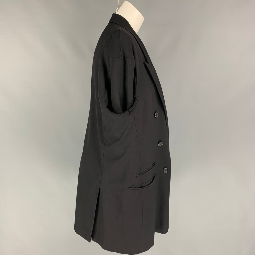 Vintage MAISON MARTIN MARGIELA FW 1997 Size 8 Black Wool Peak Lapel Tucked Sleeves Jacket
