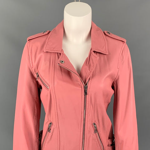 REBECCA TAYLOR Size 6 Pink Leather Motorcycle Jacket