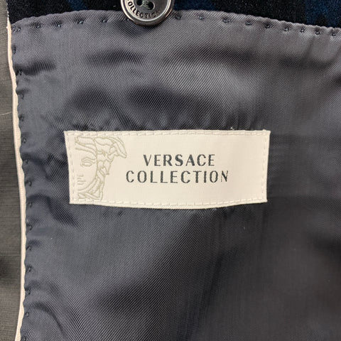 VERSACE COLLECTION Size 38 Navy & Black Animal Print Velvet Shaw Lapel Sport Coat