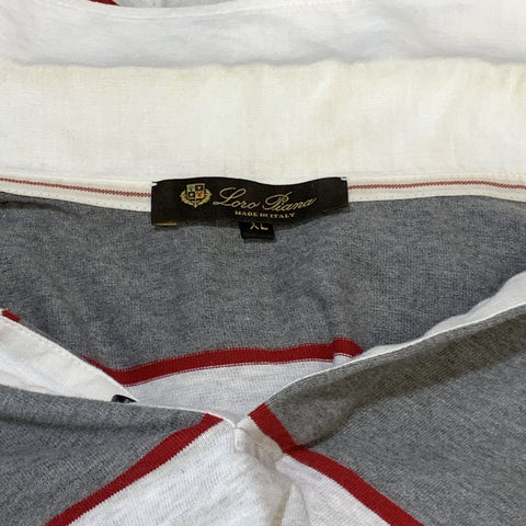 LORO PIANA Size XL Grey & Red Striped Cotton Buttoned Long Sleeve Polo