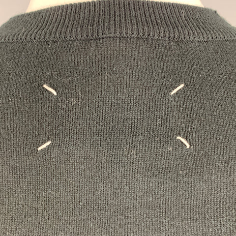 MAISON MARGIELA Size M Black Textured Cotton V-Neck Cardigan