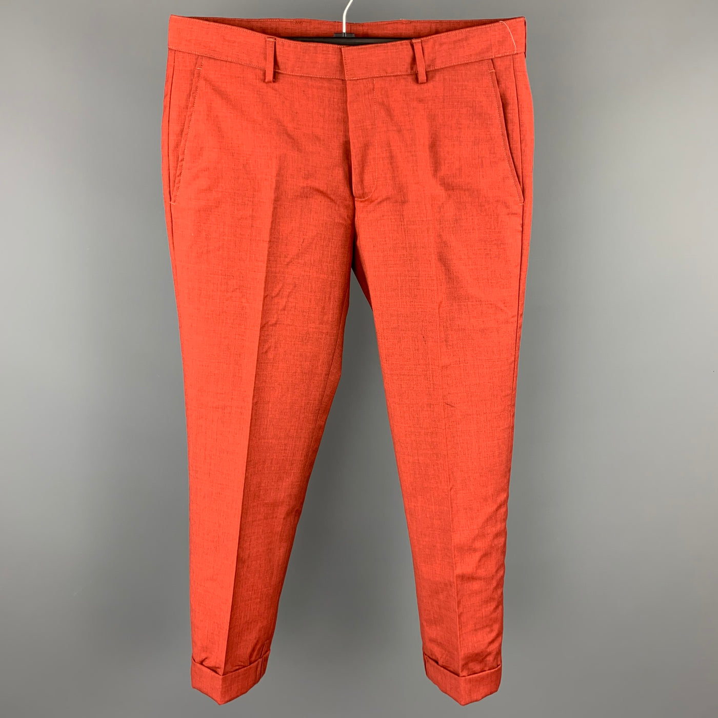 CALVIN KLEIN COLLECTION Size 32 Brick Polyamide Zip Fly Dress Pants