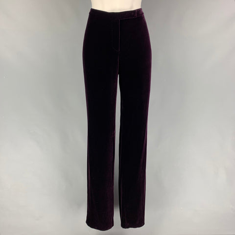 EMPORIO ARMANI Size 8 Purple Viscose Silk Velvet Peak Lapel Pants Suit