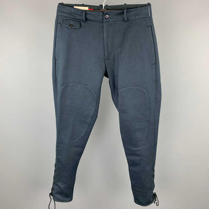MONITALY Talla 32 Pantalones casuales tipo jodhpurs con textura azul marino