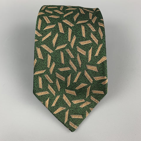 GIANNI VERSACE Green & Beige Geometric Print Silk Tie