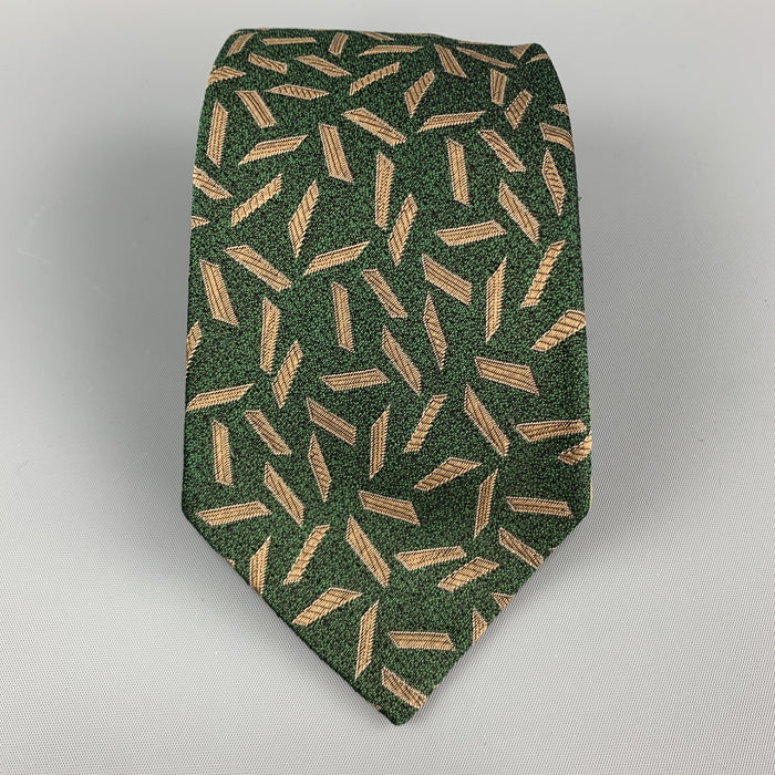 GIANNI VERSACE Green & Beige Geometric Print Silk Tie