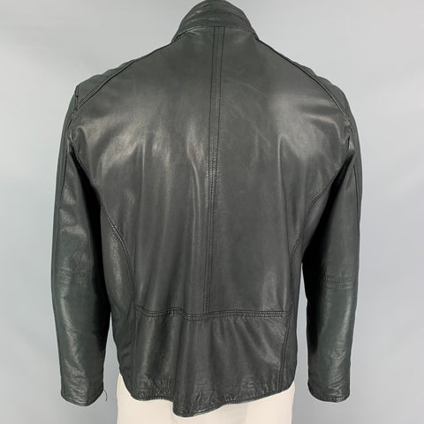 COLE HAAN Size L Black Leather Zip Up Jacket
