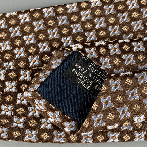 CANALI Brown Light Blue Abstract Floral Silk Tie