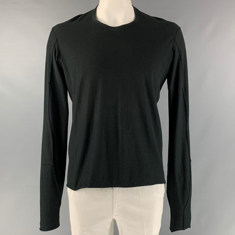 DEVOA Size L Black Solid Cotton Raw edge Long Sleeve Shirt