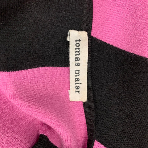 TOMAS MAIER Taille 2 Robe trapèze mi-mollet à rayures noires et rouges en viscose / polyester