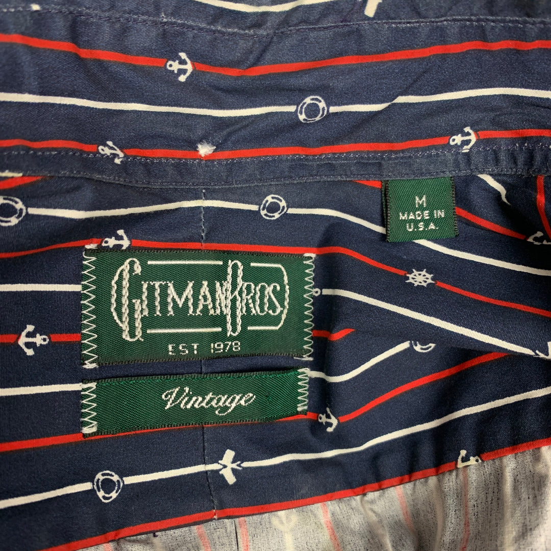 GITMAN VINTAGE Talla M Camisa de manga larga con botones de algodón con estampado azul marino y rojo