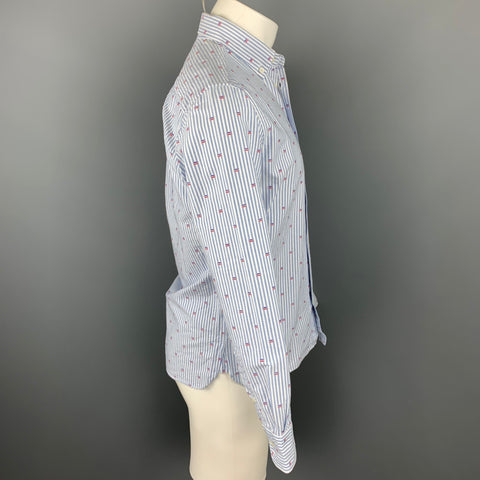 MAISON KITSUNE Size M Blue & White Stripe Cotton Button Down Long Sleeve Shirt