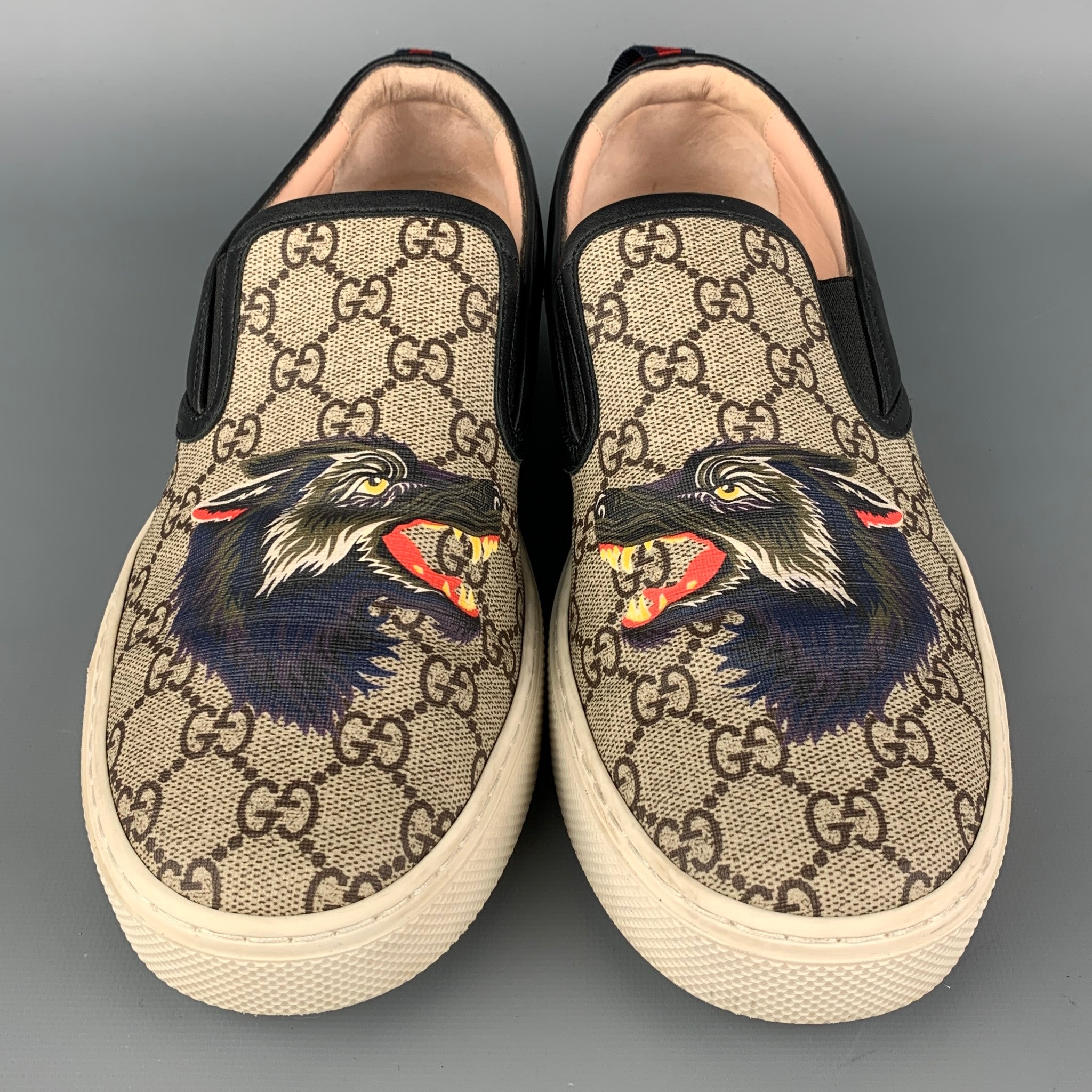 GUCCI Size 9 Multi Color Wolf s Head Monogram Coated Canvas Slip On Sn Sui Generis Designer Consignment