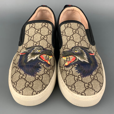 GUCCI Size 9 Multi-Color Wolf's Head Monogram Coated Canvas Slip On Sneakers