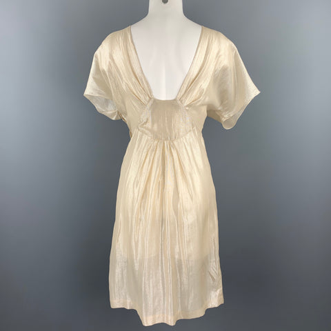 ALBERTA FERRETTI Taille 6 Robe tunique en soie champagne métallisée perlée