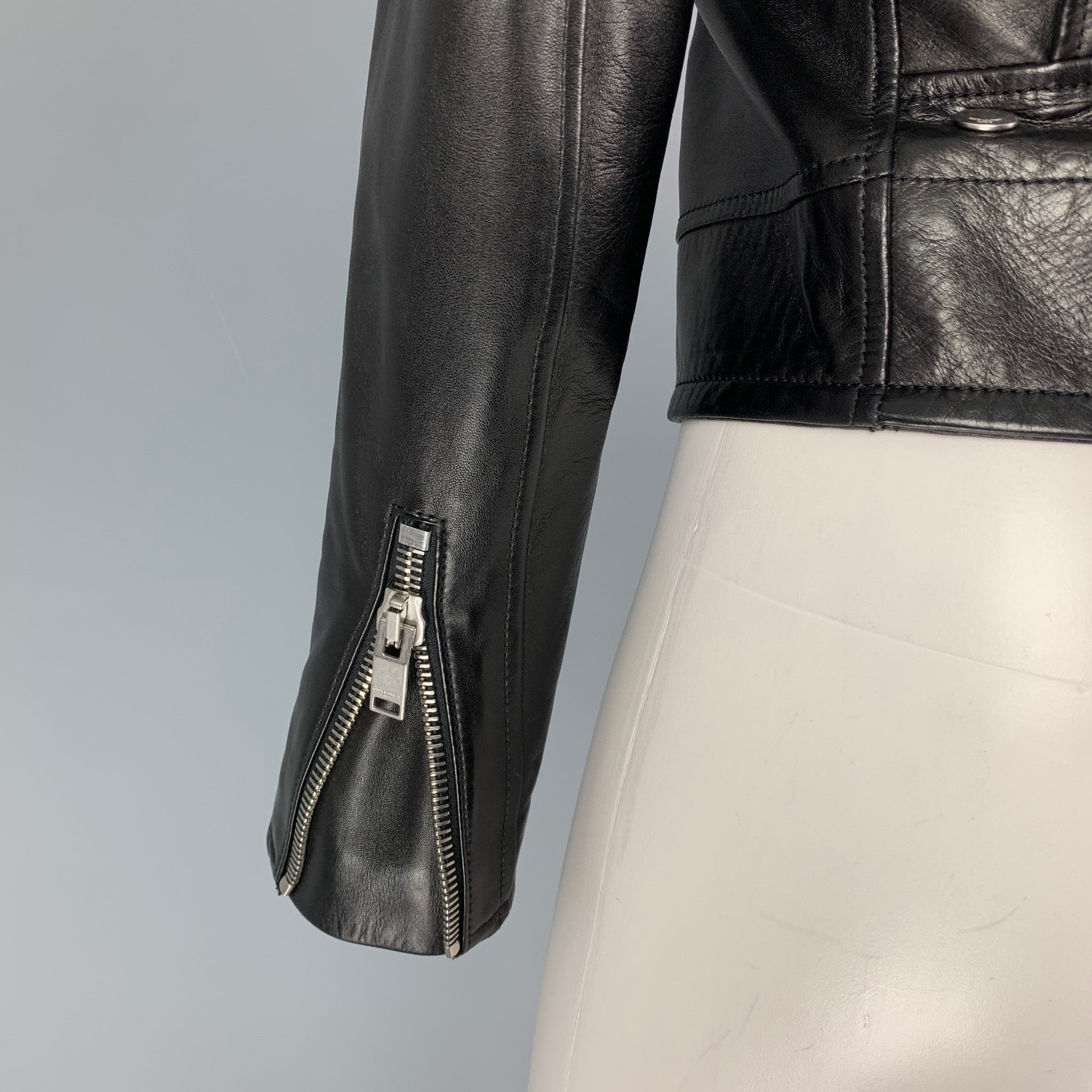 SAINT LAURENT Size 4 Black Lamb Skin Leather Biker Jacket – Sui