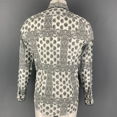 GABRIELE PASINI Size M White Black Paisley Cotton Long Sleeve Shirt