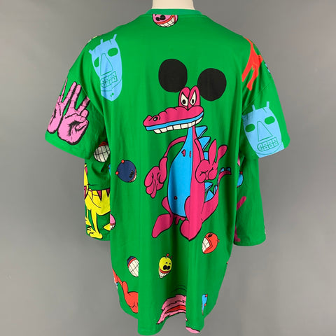 WALTER VAN BEIRENDONCK FW 21 Size One Size Green Multi-Color Print Cotton Long T-shirt