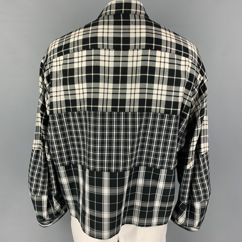 ALMOST BLACK Size M Black White Plaid Cotton Blend Oversized Long Sleeve Shirt