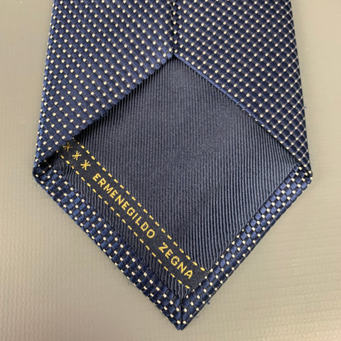 ERMENEGILDO ZEGNA Navy & White Dot Print Silk Tie