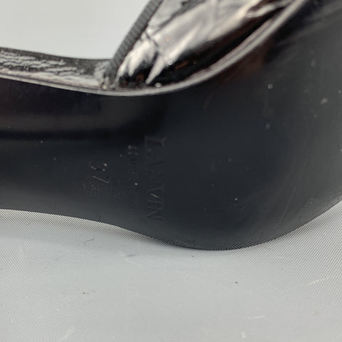 LANVIN Size 7 Black Patent Leather D'Orsay Peep Toe Pumps