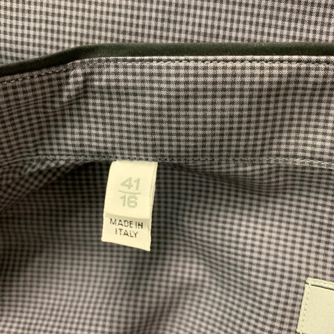LANVIN Size M Grey Black Houndstooth Cotton Nehru Collar Long Sleeve Shirt