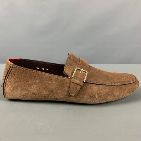 SANTONI Size 11 Brown Suede Drivers Loafers