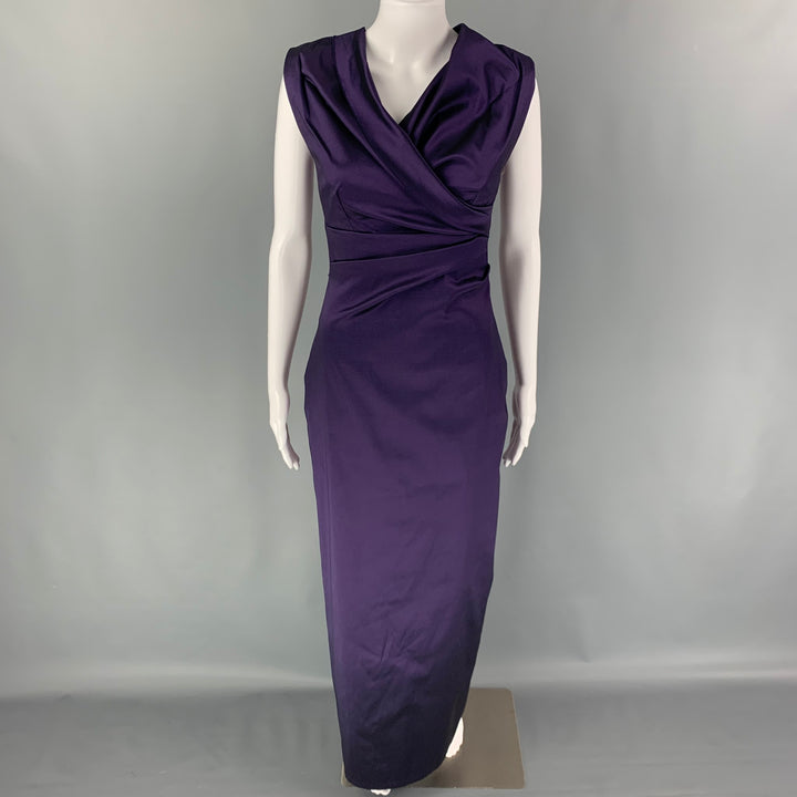TALBOT RUNHOF Size 4 Purple Sleeveless Ruched Gown Dress