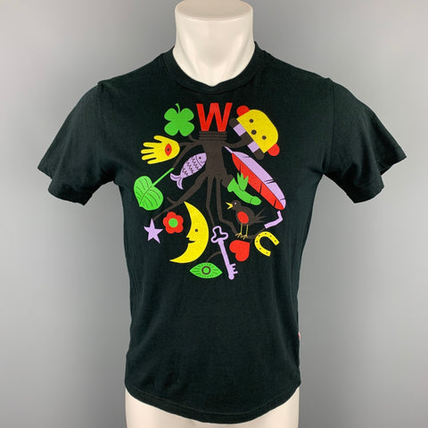 WALTER VAN BEIRENDONCK Size M Black Graphic Cotton Crew-Neck T-shirt