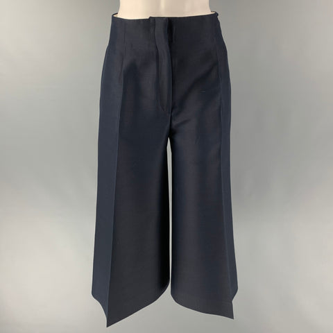 CELINE Size 4 Navy Wool &  Silk Solid Wide Leg Dress Pants